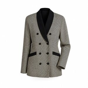 Jessica Ash Blazer 6 Black White Diamond Check Shawl Collar 80s Vintage Suit